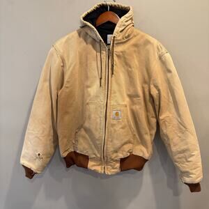 Carhartt Thrashed Vtg Quilted Flannel Workwear Jacket Lrg J04 Brown Union Made